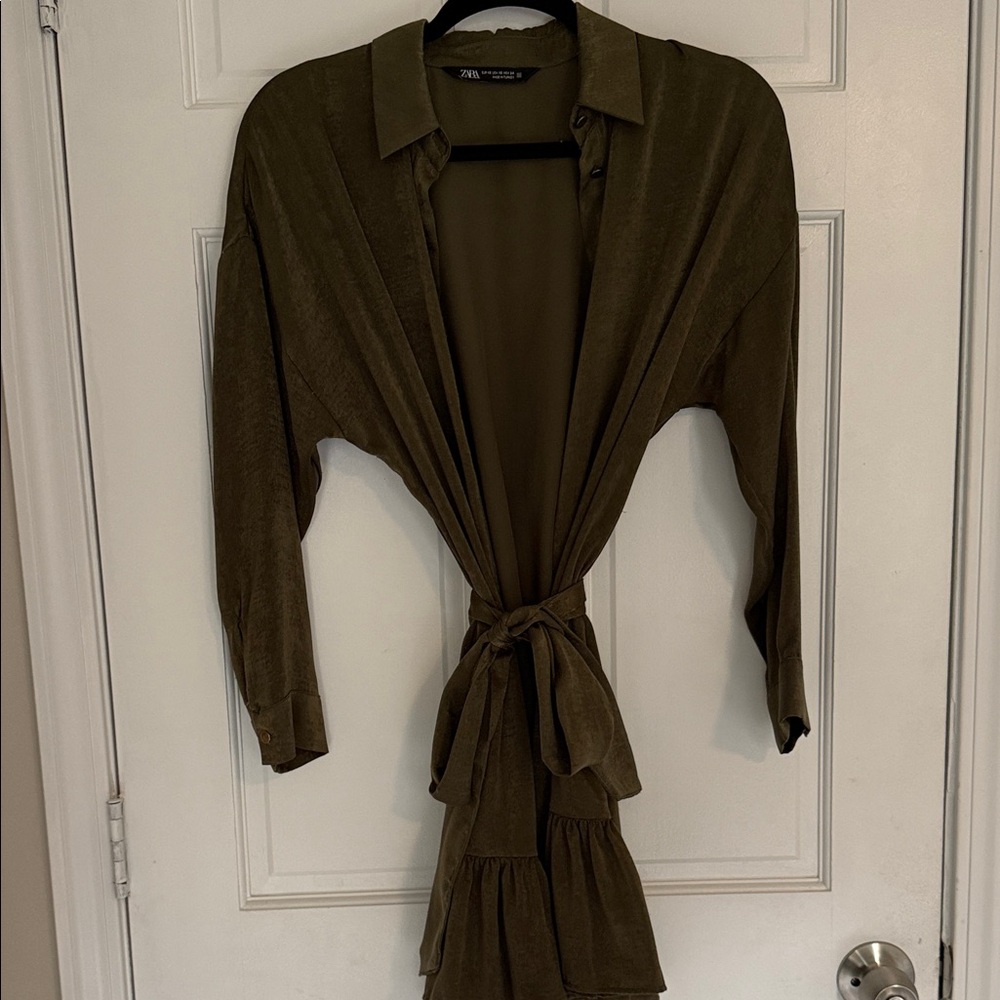 Zara Olive Green Women's Wrap Dress